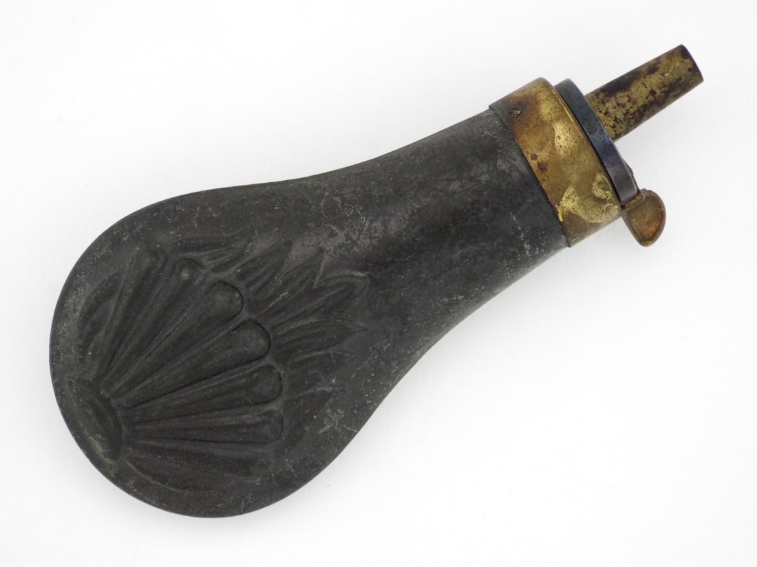 Ottoman Priming Powder Flask EMBOSSED COPPER Shell Motif (1 of 9)
