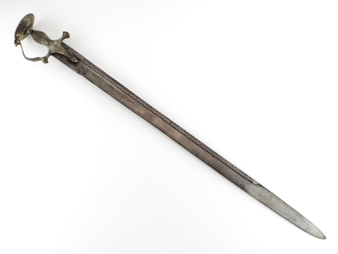 VERY RARE Indian Mughal Straight Blade Sword with Silver & Gold Hilt (1 of 20)