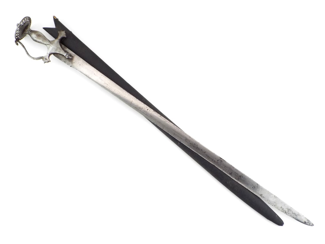 Indian Mughal PIERCED STEEL HILT Sword with Leather Scabbard (1 of 15)