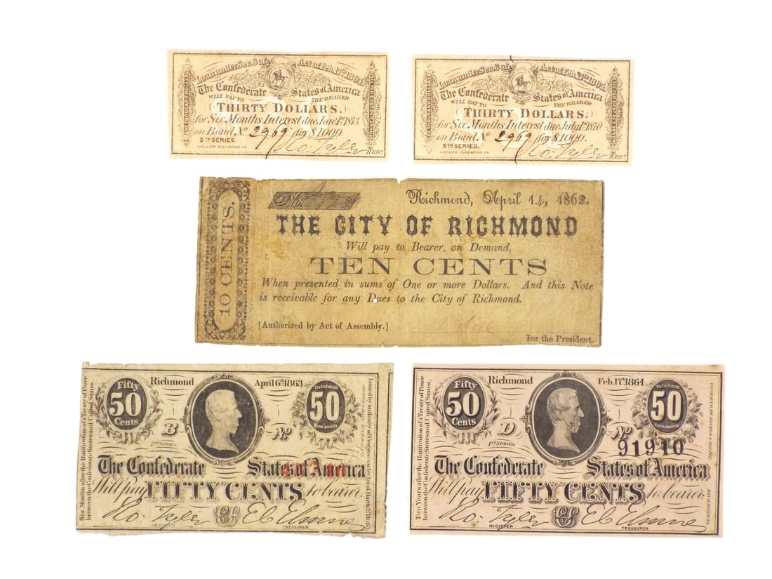Five Confederate Notes (1 of 3)