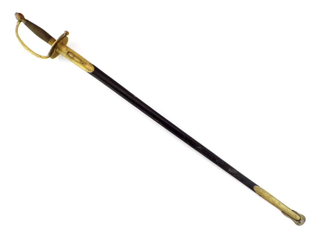 US Civil War NCO Sword By AMES MFG CO with Brass Hilt & Leather Scabbard (1 of 12)