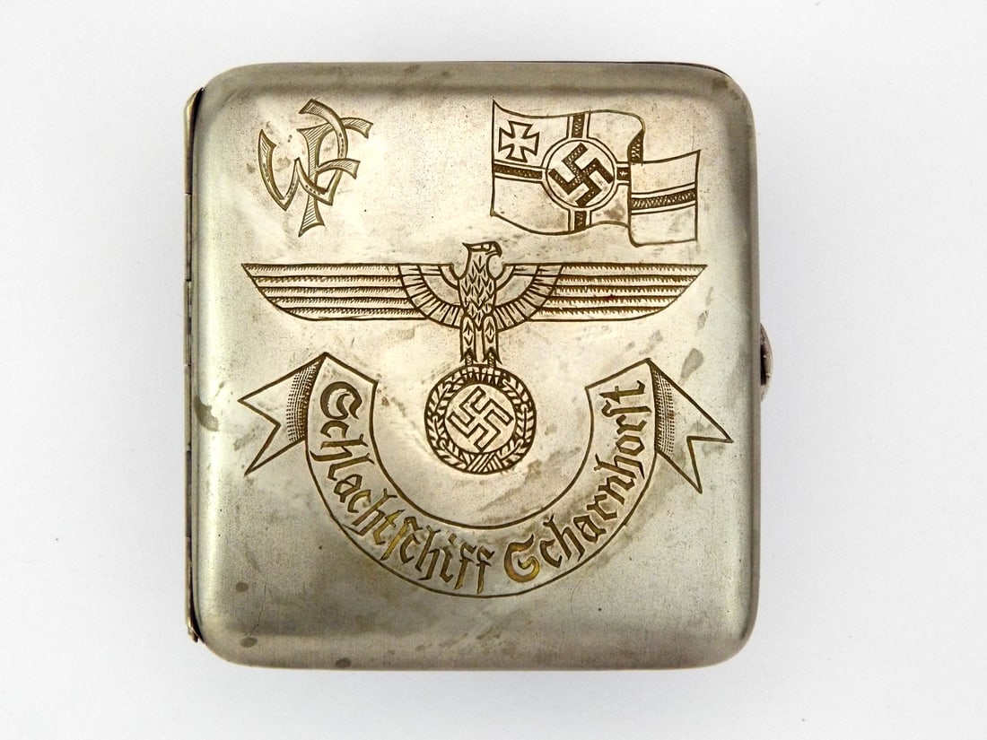 German WWII BATTLESHIP SCHARNHORST Pre Sinking Cigarette Case In Alpacca Alloy (1 of 20)