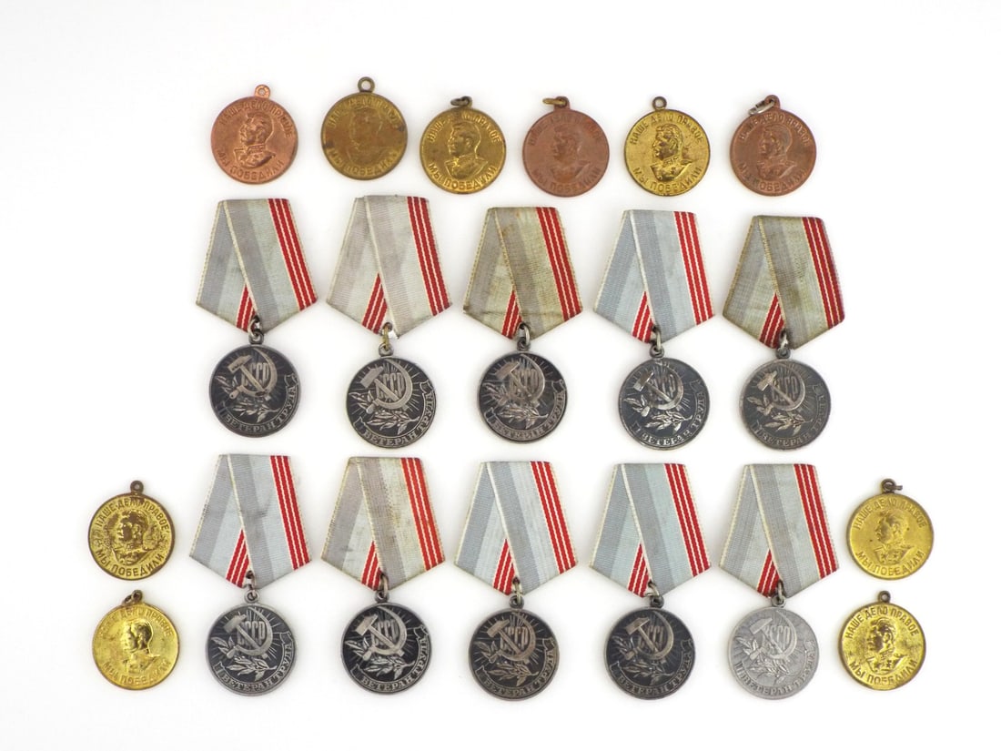 Soviet Post WWII Grouping of 20 BRONZE AND SILVERED VETERAN MEDALS (1 of 6)