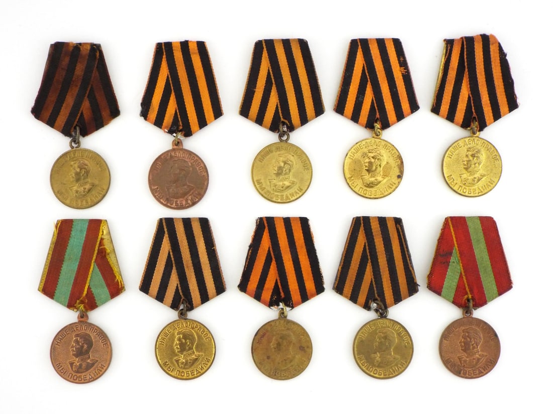 Soviet Post WWII 10 Victory and Labor Medal Group Stamped Brass (1 of 4)