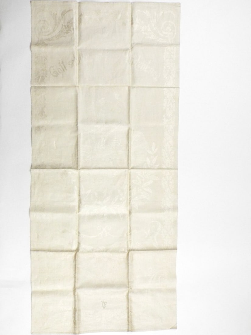 Very Good German WWI Patriotic Linen Table Runner HINDENBURG PROFILE & Iron Cross (1 of 5)