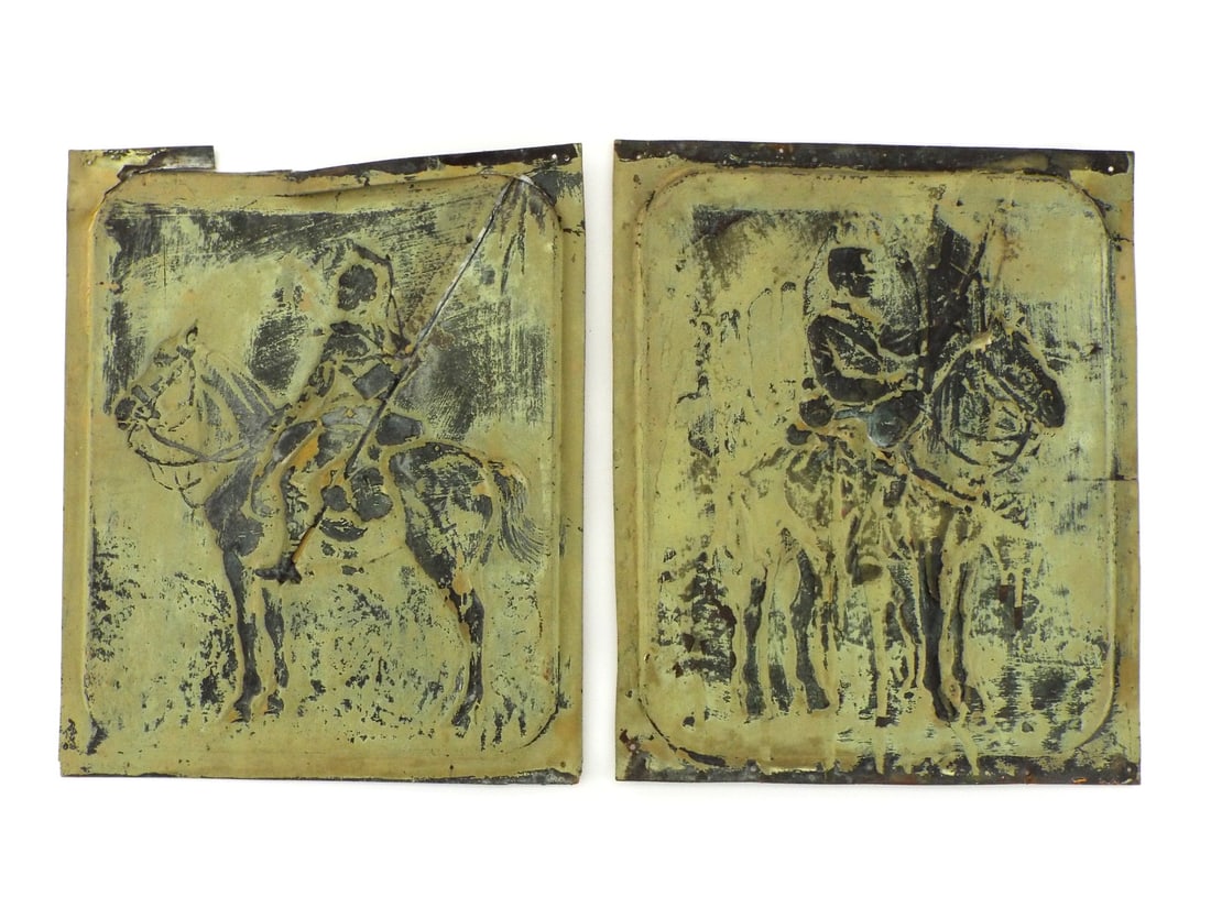 Dramatic 1905 US COPPER PLAQUES Embossed Cavalry Pair - 2