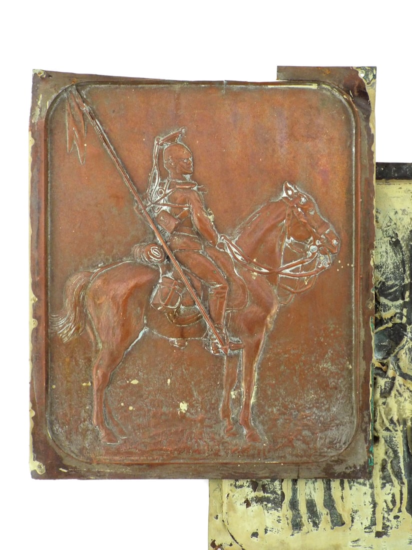 Dramatic 1905 US COPPER PLAQUES Embossed Cavalry Pair - 3