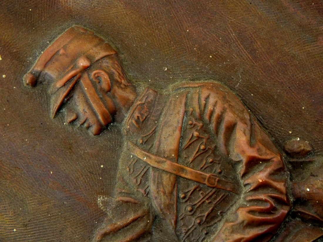 Dramatic 1905 US COPPER PLAQUES Embossed Cavalry Pair - 8