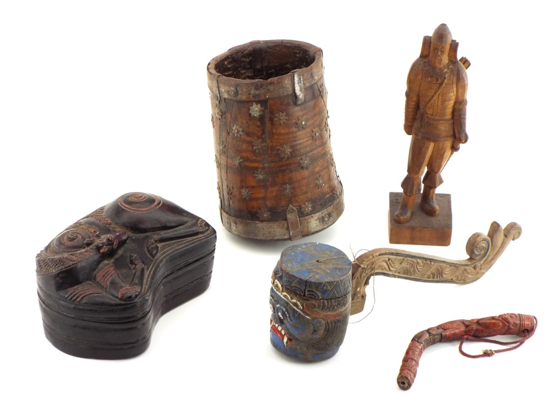 Assortment of Antique Ornate Carved Wood Items From Around the Globe (1 of 6)
