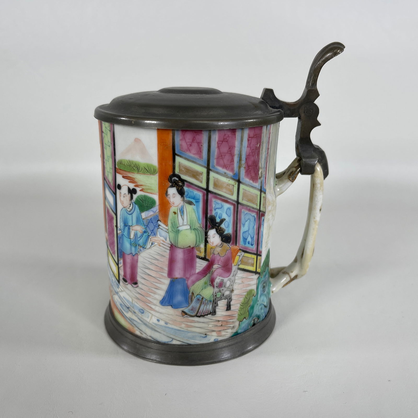 19th Century Rose Mandarin Chinese Porcelain Beer Stein (1 of 8)