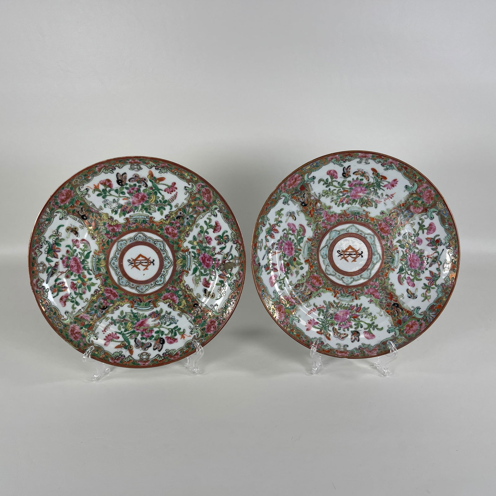 Pair of 19th Century Rose Medallion Chinese Porcelain Plates (1 of 8)