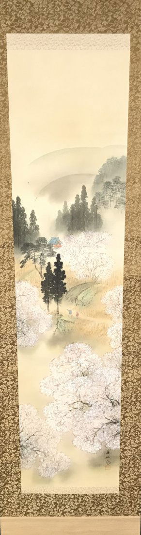 Chinese Scroll Painting: Measures 83" x 15.25" invery Good Condition, Missing Bottom Handle Scroll side.