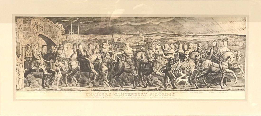 William Blake Chaucer's Canterbury Pilgrims Etching, Engraving: Measures: 30" x 14.25 in. Stains Top right corner