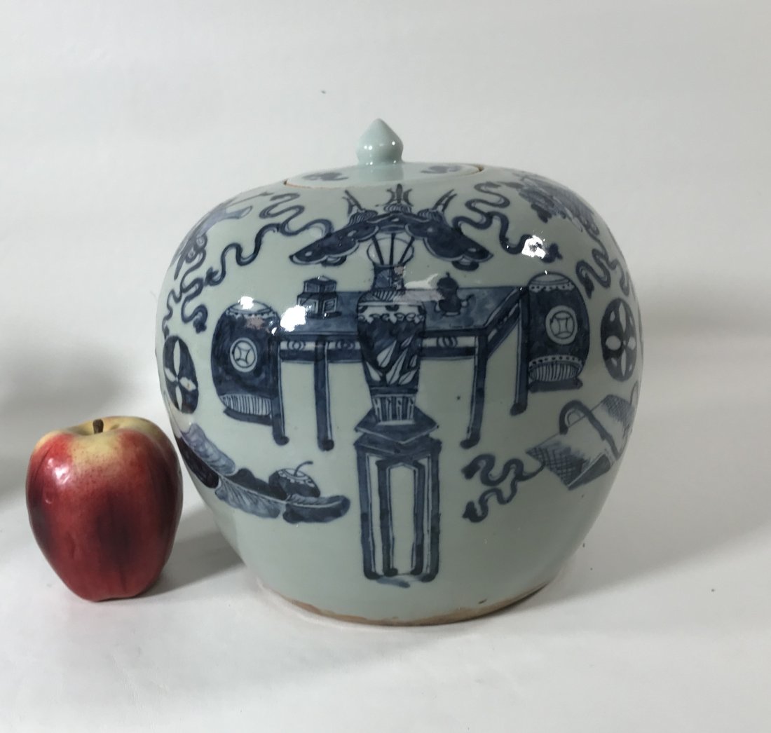 19th Century Chinese Celadon Blue & White Porcelain Ginger Jar (1 of 8)