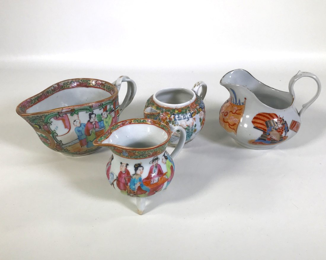(4) 19th Century Chinese Rose Medallion Porcelain Creamer Pitchers (1 of 12)