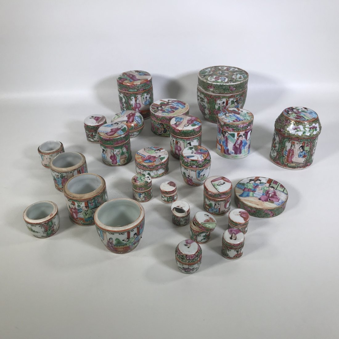 Large Collection of Chinese Rose Medallion Porcelain Covered Boxes (1 of 13)
