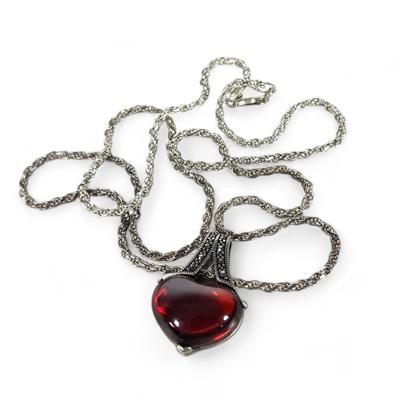Heart LabGrown Rubellite Pendant in Sterling Silver (1 of 5)