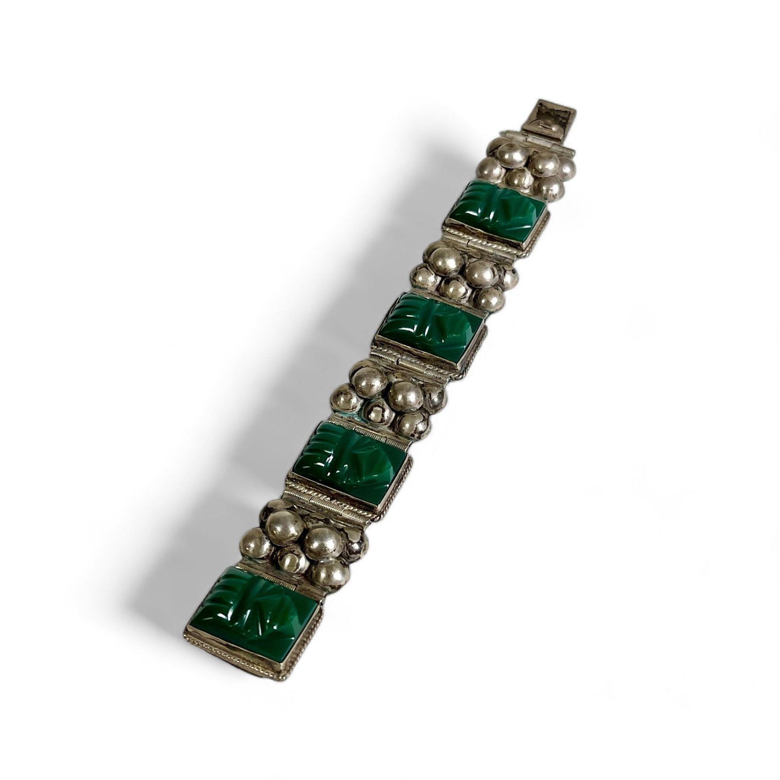 Vintage Mexican Sterling Silver Green Onyx Bracelet (1 of 6)