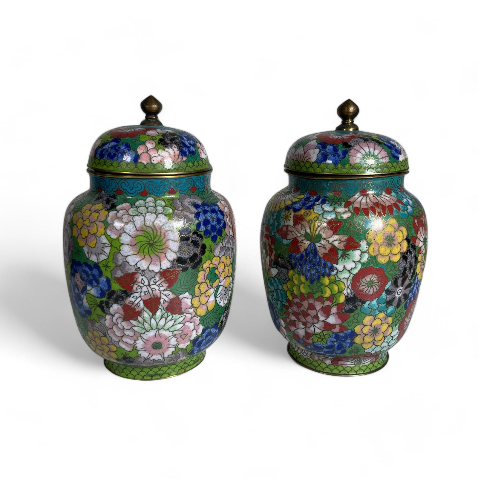Pair of Vintage Cloisonne Enamel Jar Urn Lidded Vases (1 of 8)