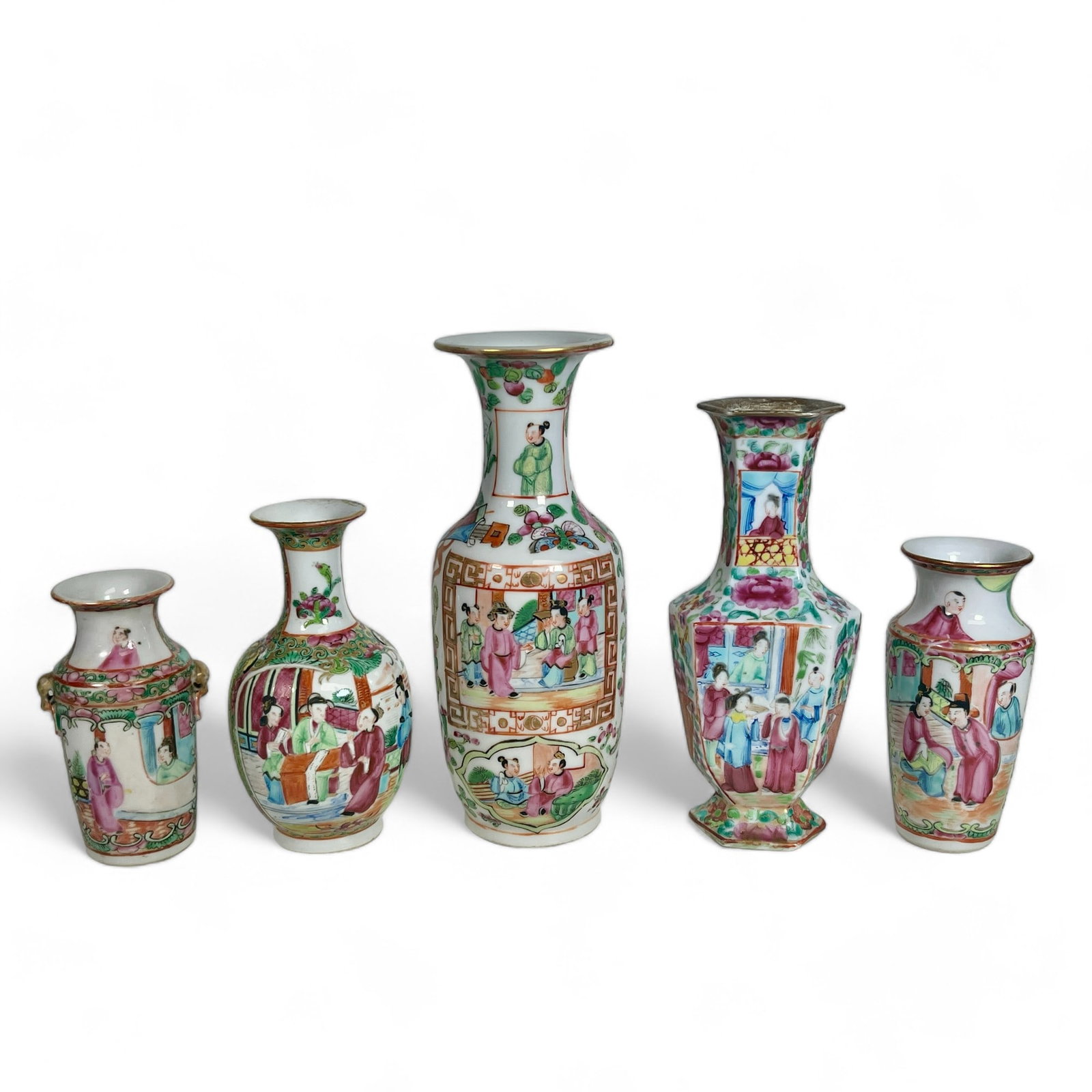 Group of 5 Small Antique Chinese Rose Mandarin Porcelain Vases (1 of 9)