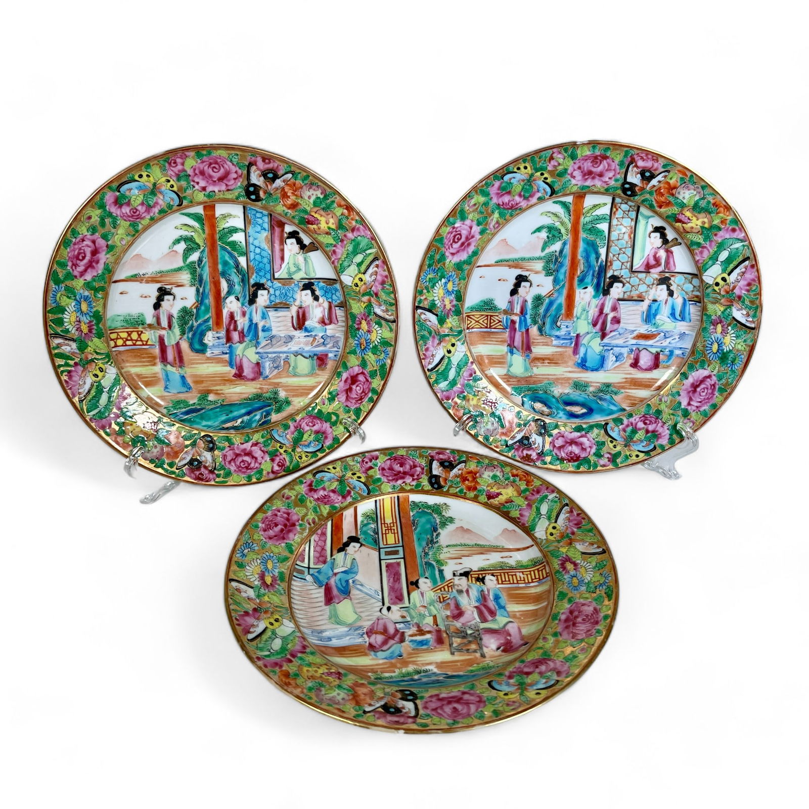 Three Antique Chinese Rose Mandarin Porcelain Plates (1 of 7)