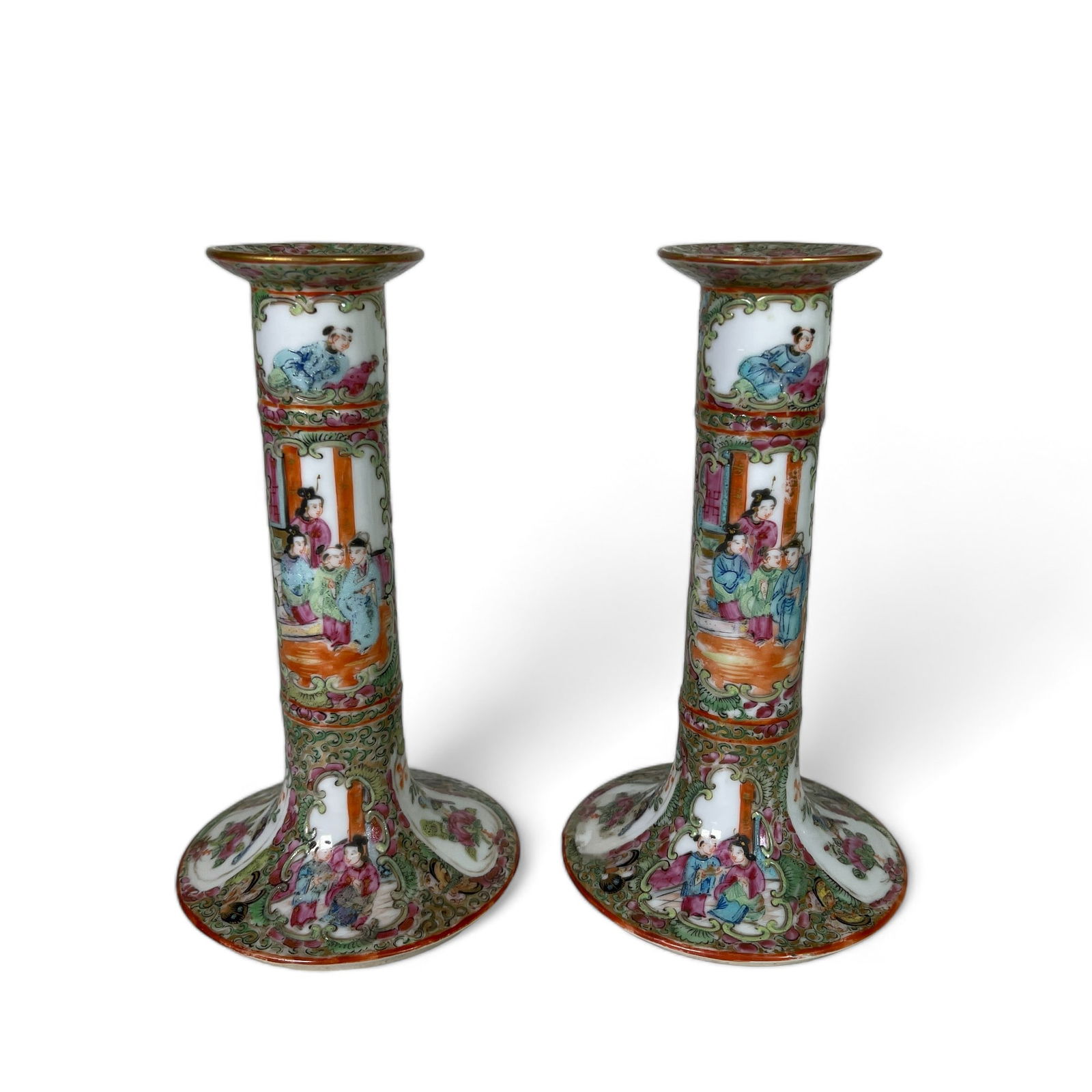 Pair of Antique Rose Medallion Candlestick Holders (1 of 5)