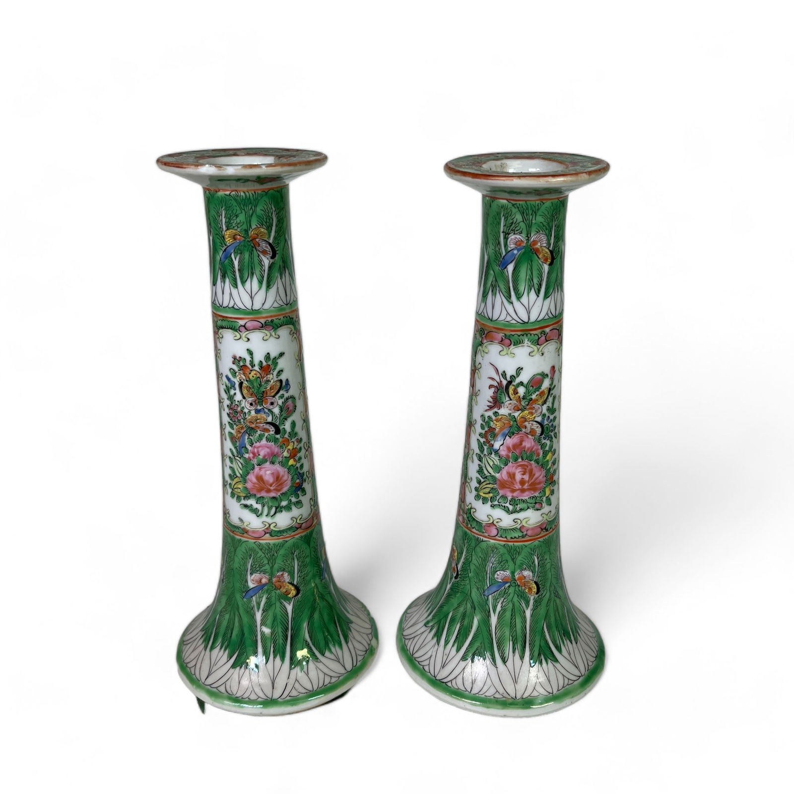 Pair of Antique Rose Medallion Candlestick Holders (1 of 7)