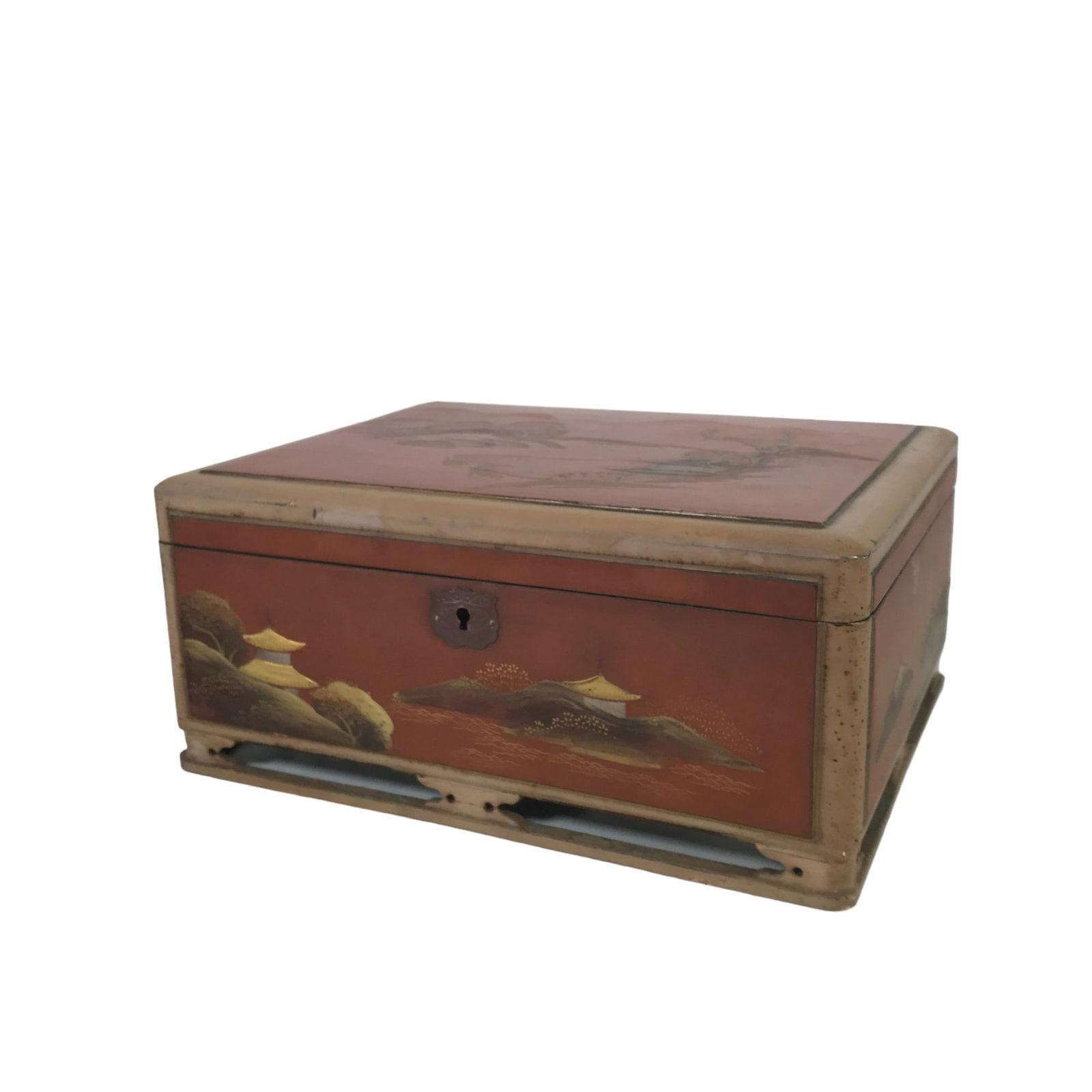 Japanese Vintage Oriental Lacquered Jewelry Box W/ Key (1 of 8)