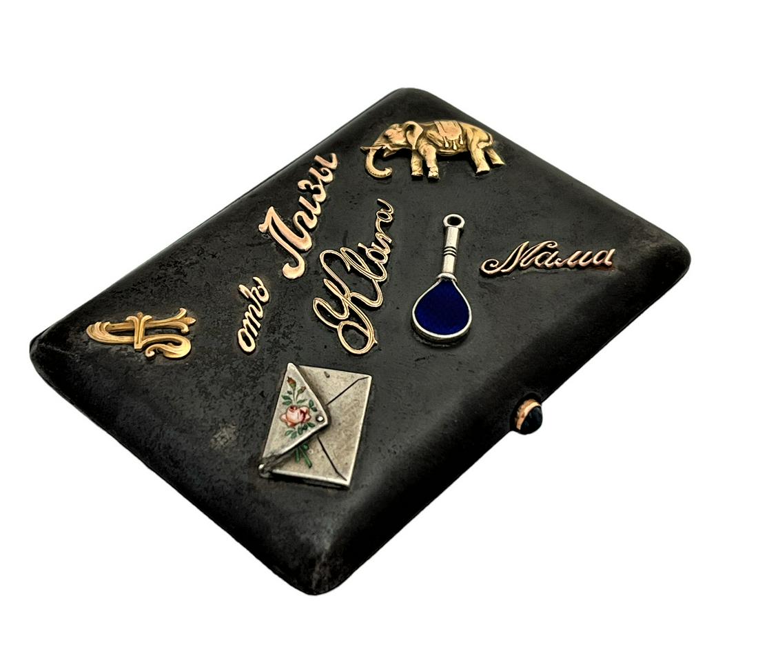 Collector's item 2 - Russian tobacco case, with signatures, elements and figures in gold and enamel (1 of 4)