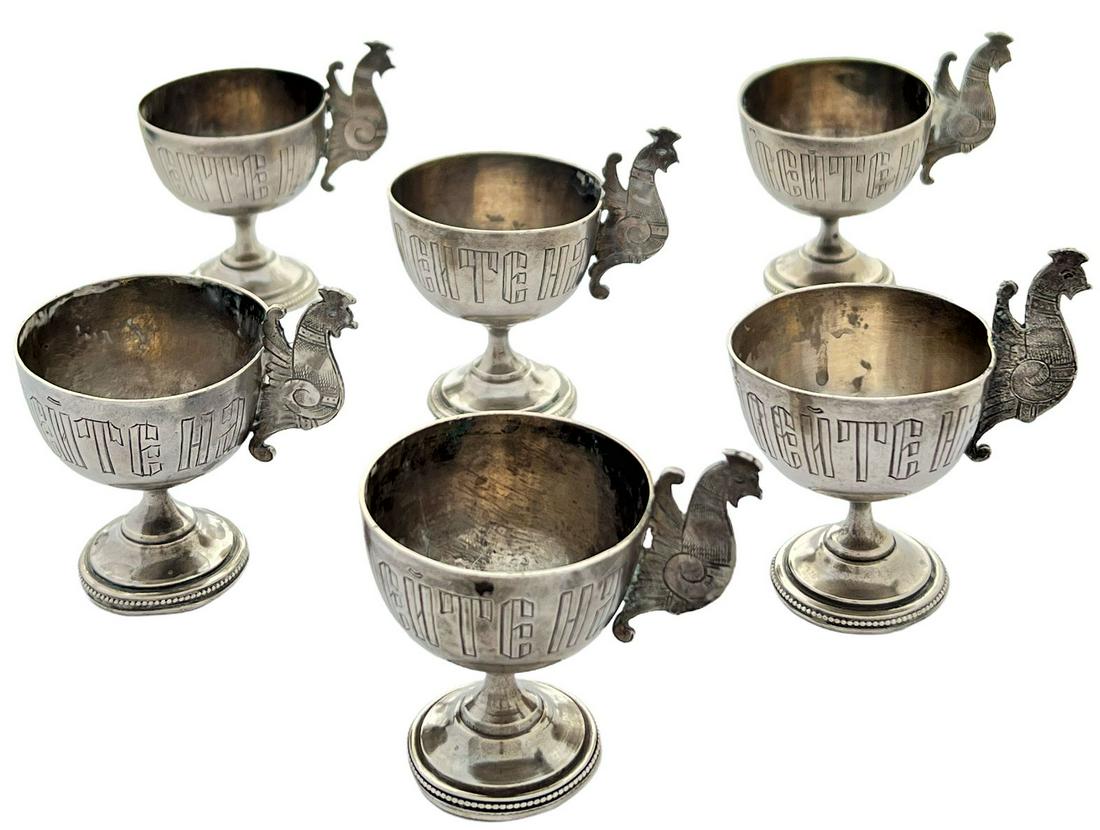 Set of84 russian silver 6 cups, signed Khlebnikov, total weight 272 gr and height 7 cm (1 of 6)