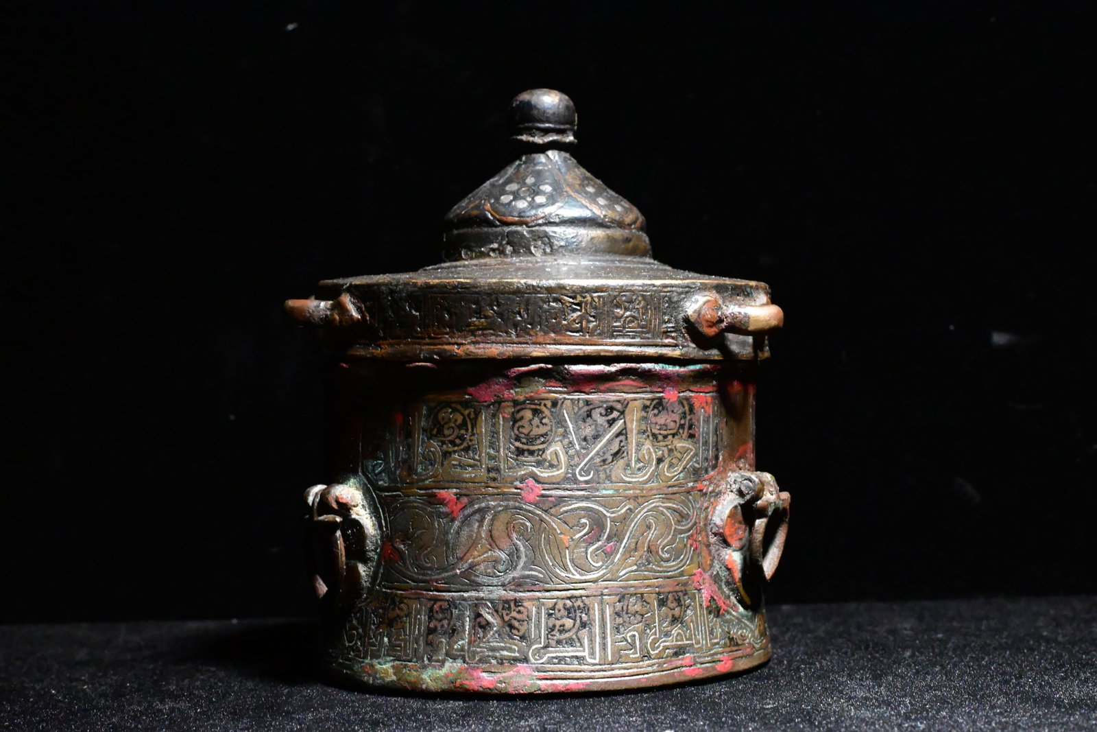 A Khorasan Bronze silver inlaid inkwell: A khorasan bronze silver inlaid inkwell 11th-12th Century.Provenance: property of an private european collector, acquired in early 1990s