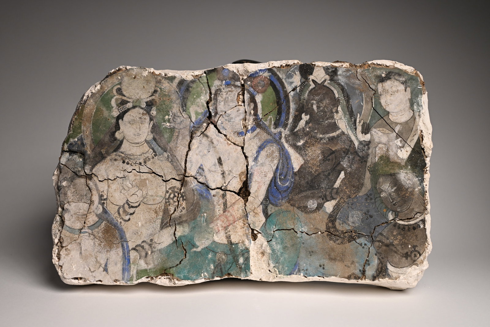 A clay painting mural depicting buddha and servants, ca 6th-7thC (1 of 8)