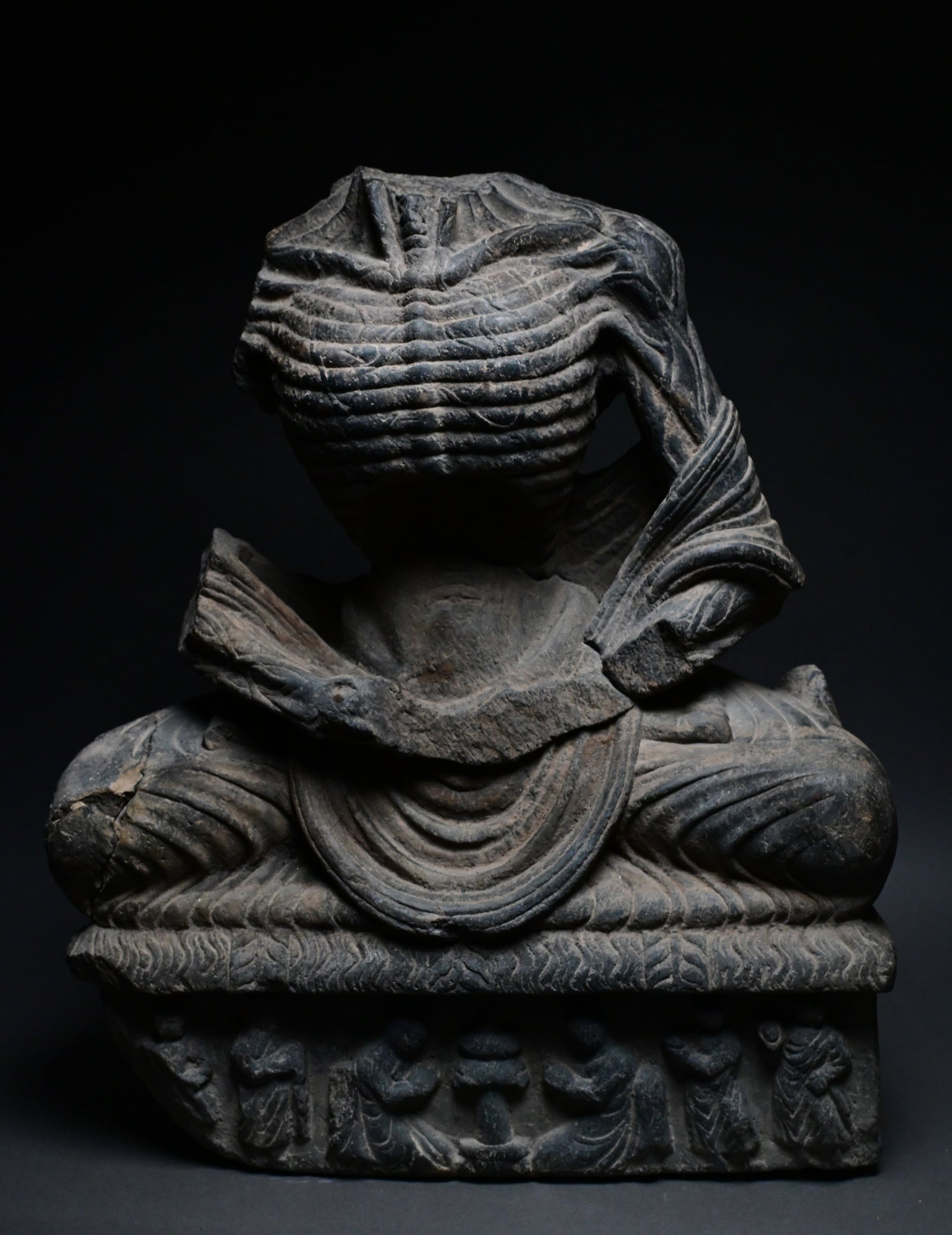 A large gandhara grey schist torso of the fasting buddha (1 of 12)