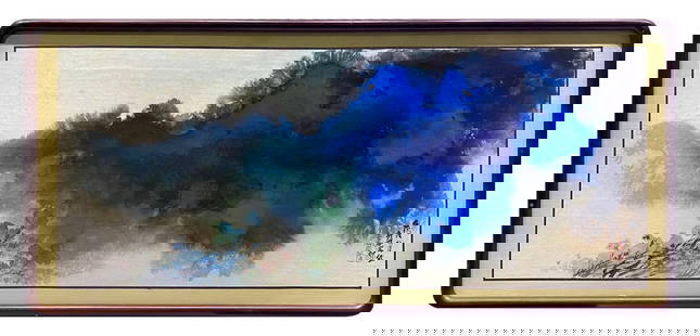 Zhang Daqian Landscape: Ink and colour on paper. Framed30*77cm