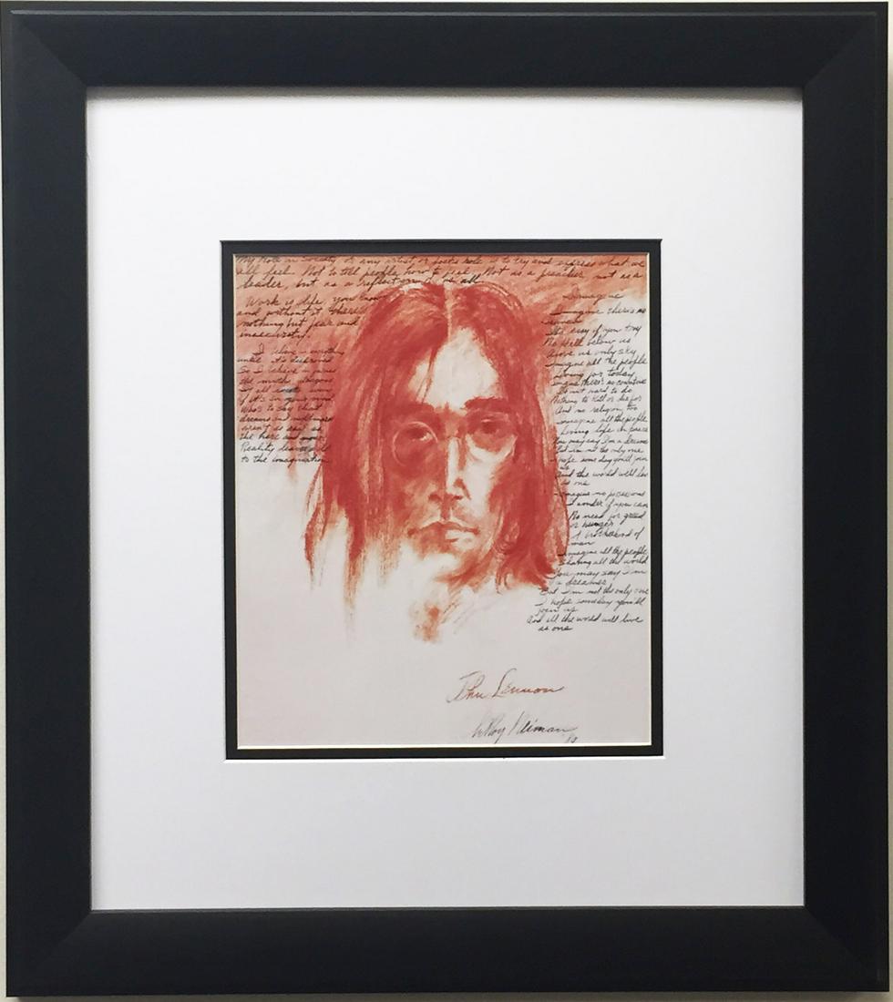 LEROY NEIMAN "JOHN LENNON": PLATE SIGNED OFFSET LITHOGRAPH THAT IS CUSTOM FRAMED WITH A DOUBLE MAT AND A BLACK FRAME. WORDS OF THE SONG "IMAGINE" ARE WRITTEN BEHIND JOHN'S IMAGE BY NEIMAN. LeRoy Neiman enjoys a richly deserved i