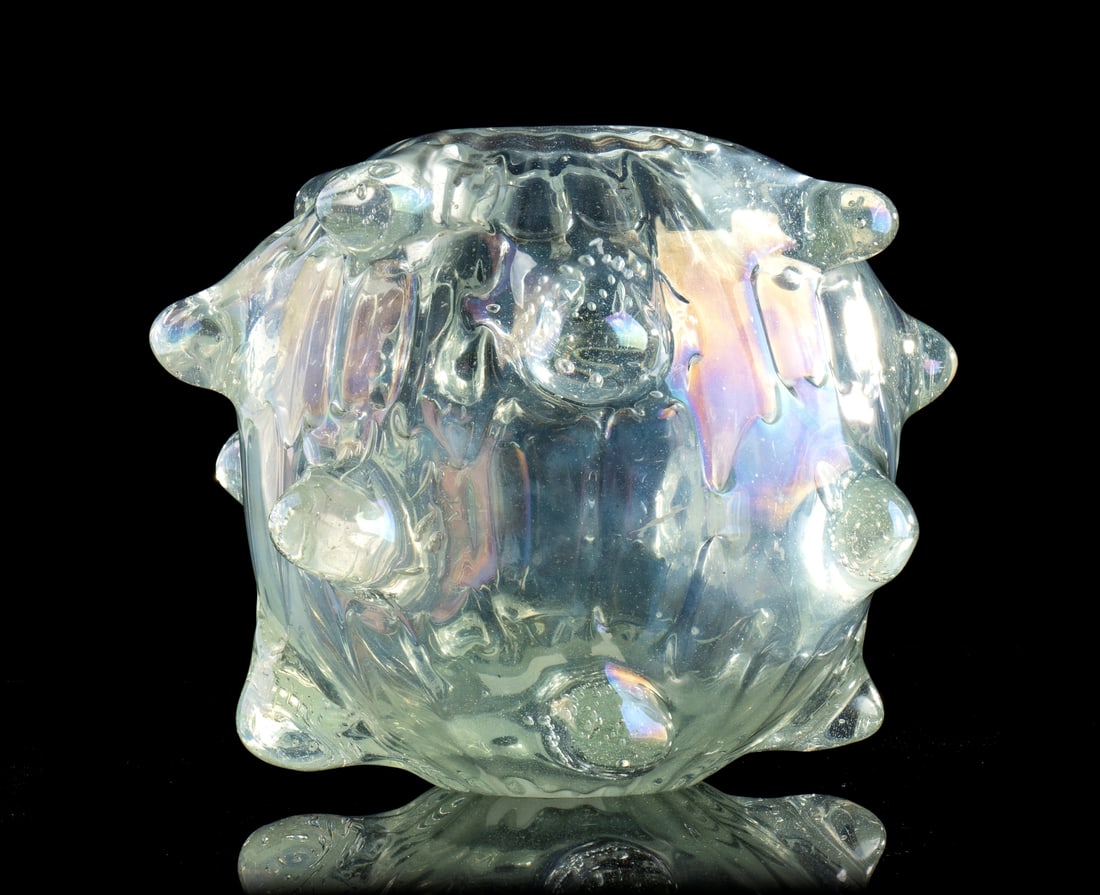 Ercole Barovier Vaso Mina a Mugnoni in vetro trasparente iridato, corpo sferico con bocca circolare (1 of 3)