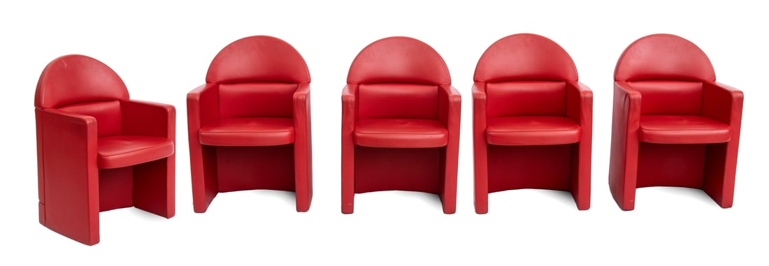 Paolo Pininfarina Lot of 5 Ego armchairs and Ego President executive chair in red leather (1 of 11)