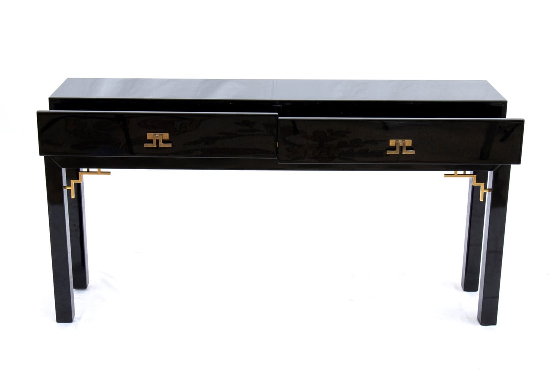 Console in legno laccato e ottone con due cassetti al fronte (1 of 4)