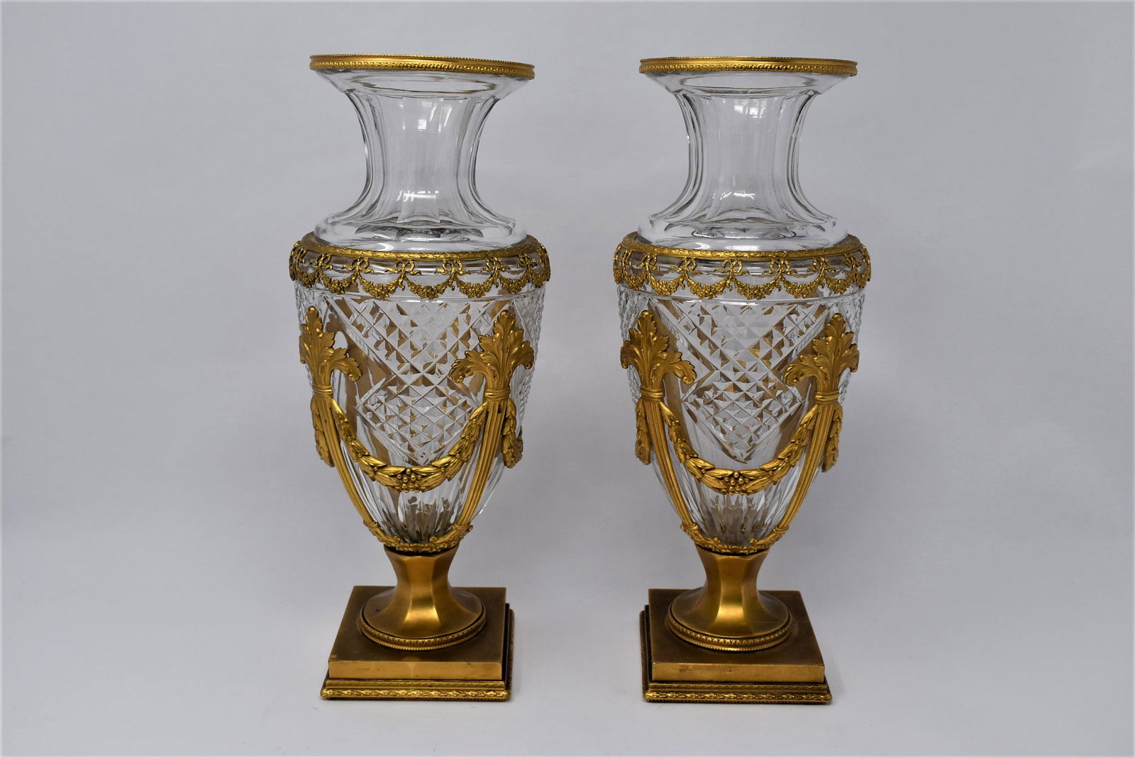 Pair of Baccarat? Ormolu mounted cut glass vases (1 of 9)