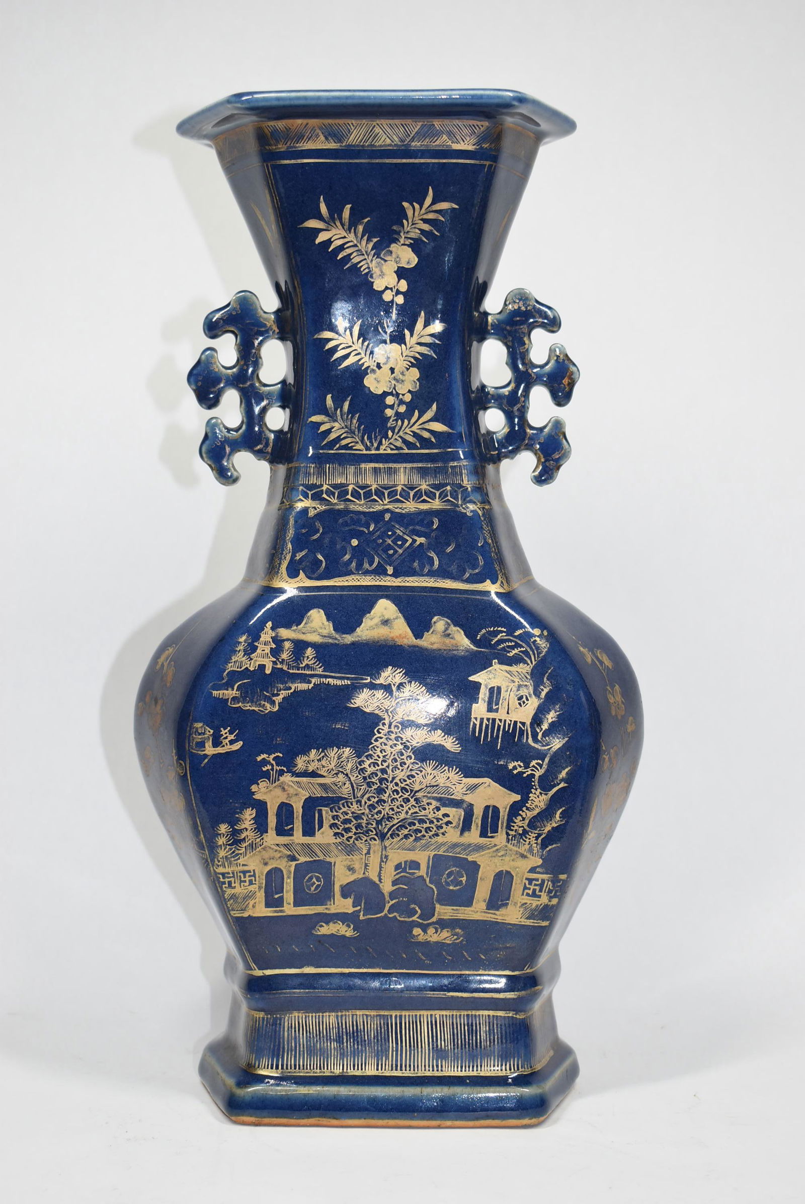 Antique Chinese gilt decorated blue ground vase (1 of 17)