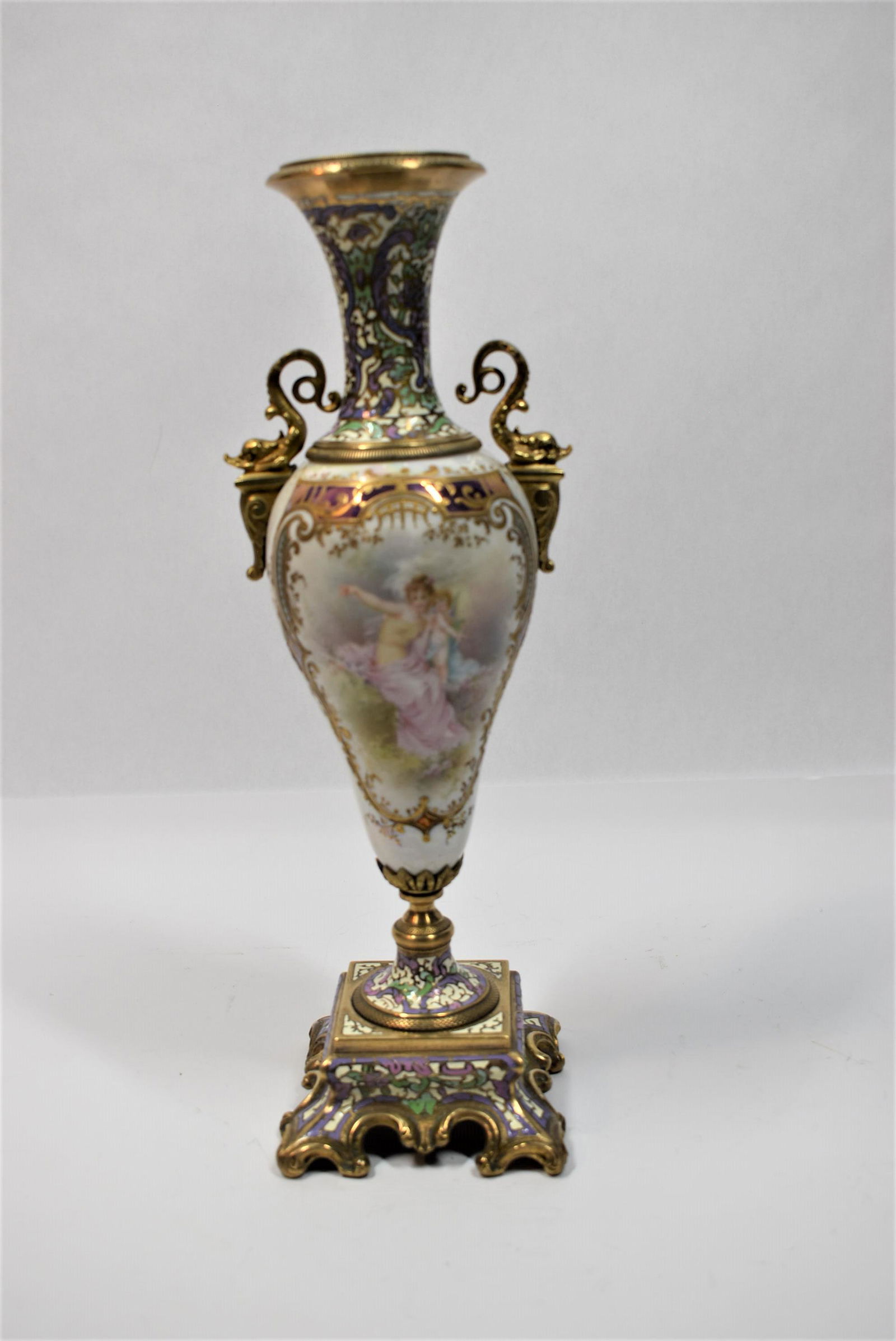 French champleve enamel & porcelain vase, signed Collot (1 of 11)