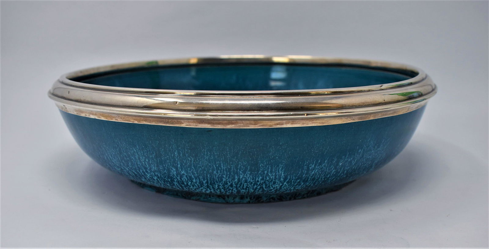 A French silver mounted turqoise glazed ceramic bowl (1 of 6)
