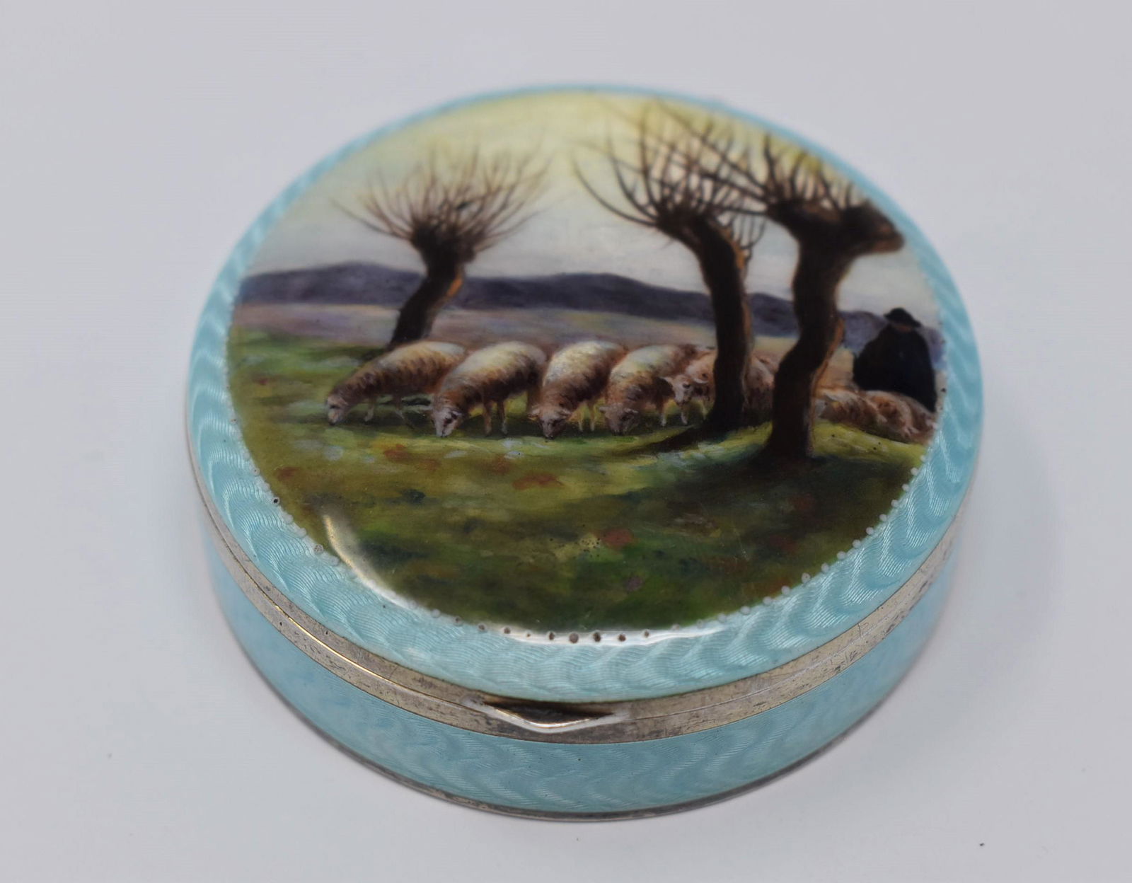 A .935 silver and guilloche enamel pill box (1 of 8)