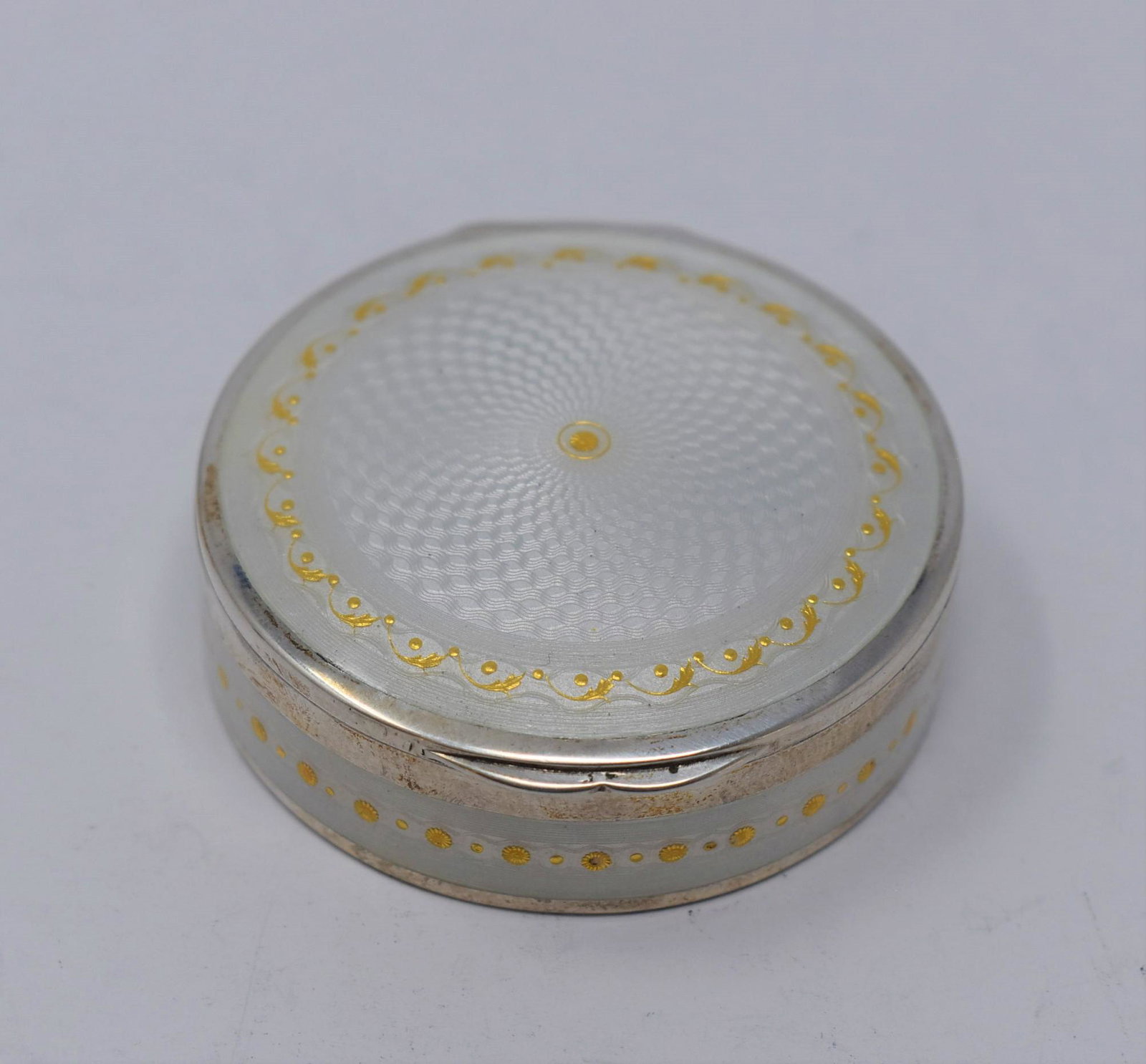 Continental silver and guilloche enamel pill box (1 of 8)