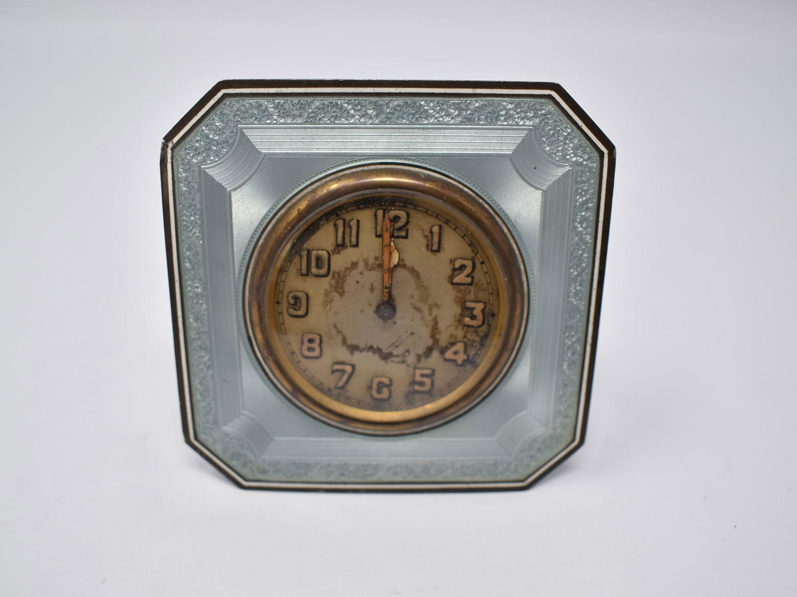French Art deco silver guilloche enamel strut clock (1 of 8)