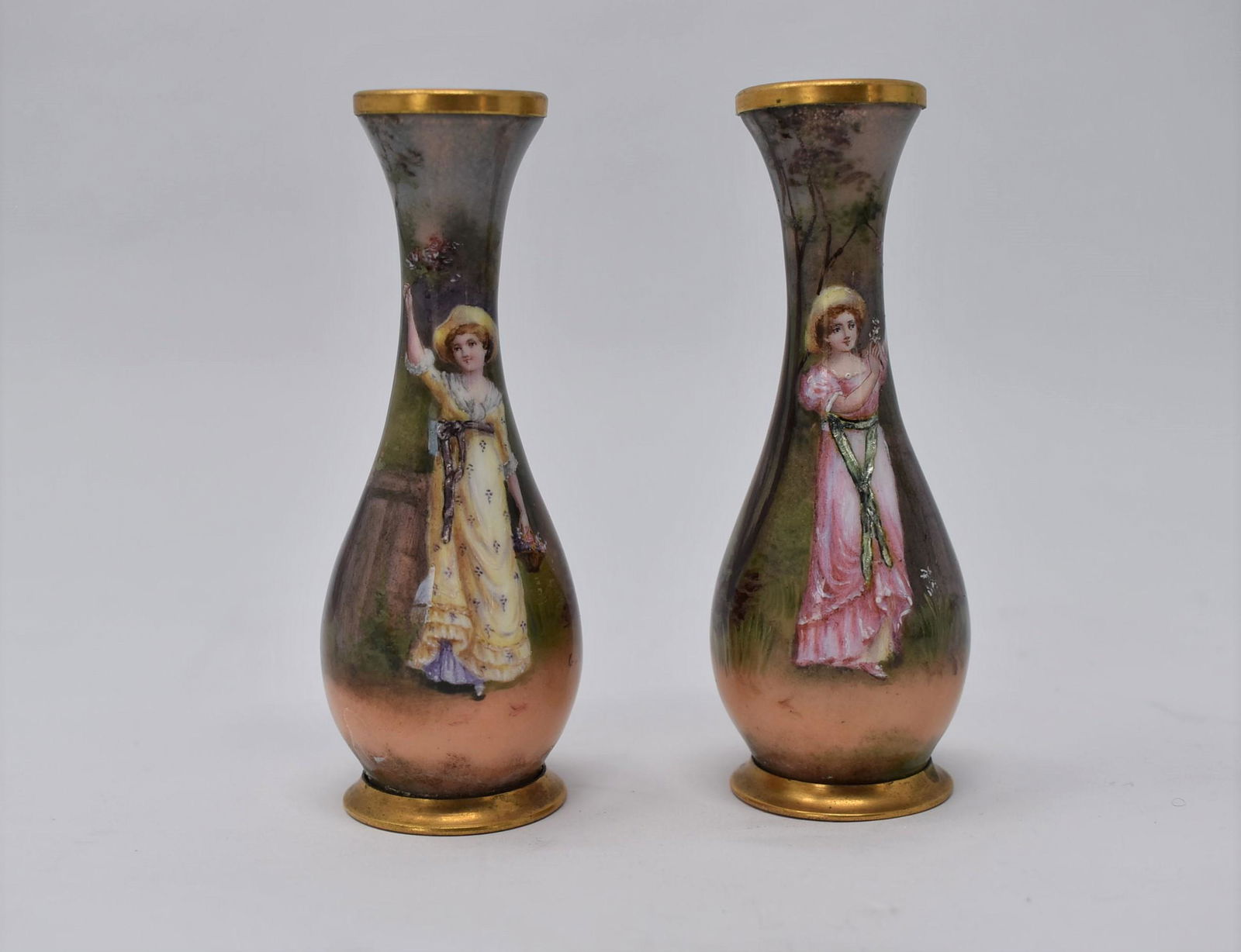 Pair of Limoges enamel miniature vases (1 of 10)