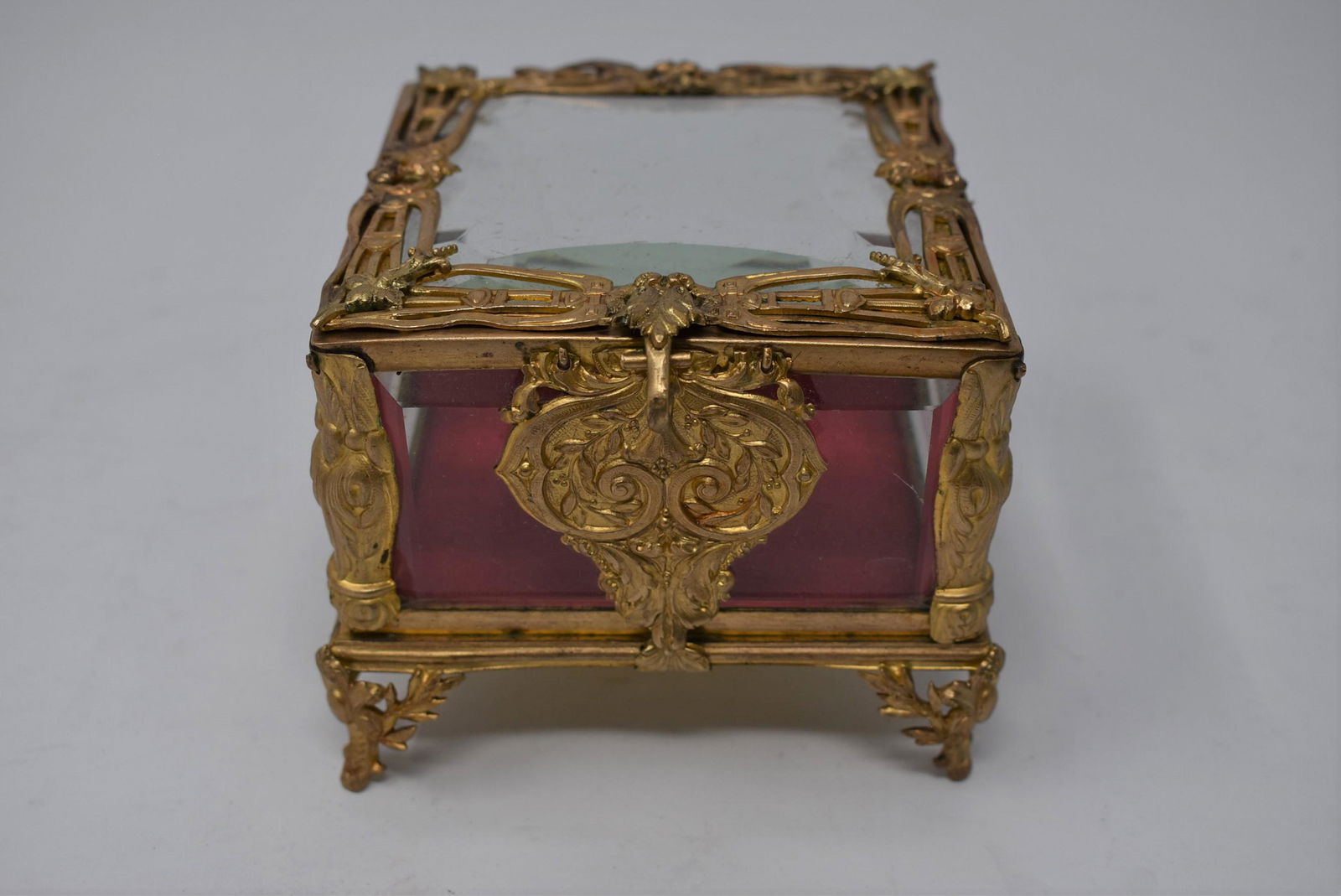 Antique french gilt bronze and glass casket (1 of 9)