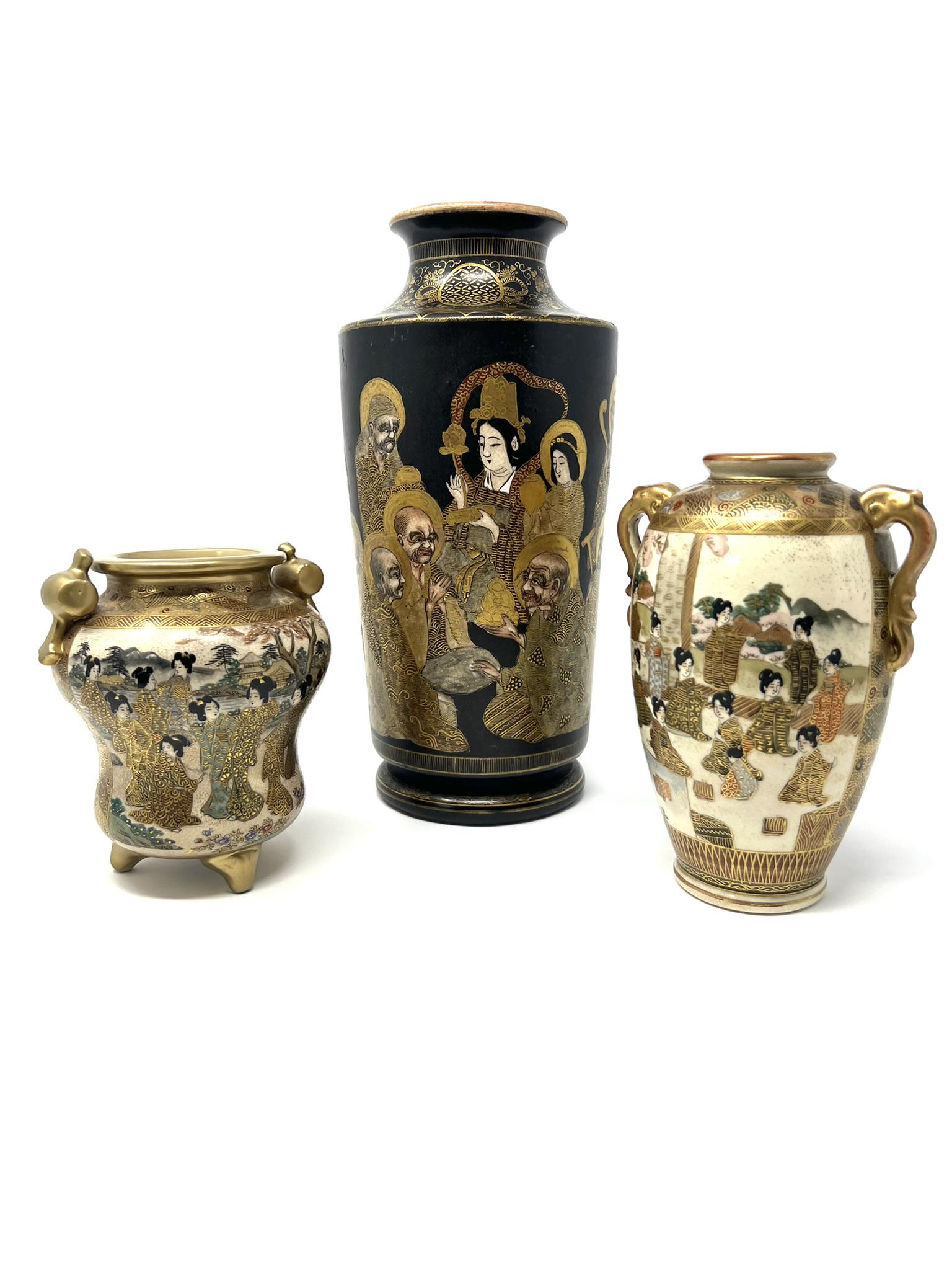 Grouping of Japanese Meiji  Satsuma ceramic vases (1 of 20)
