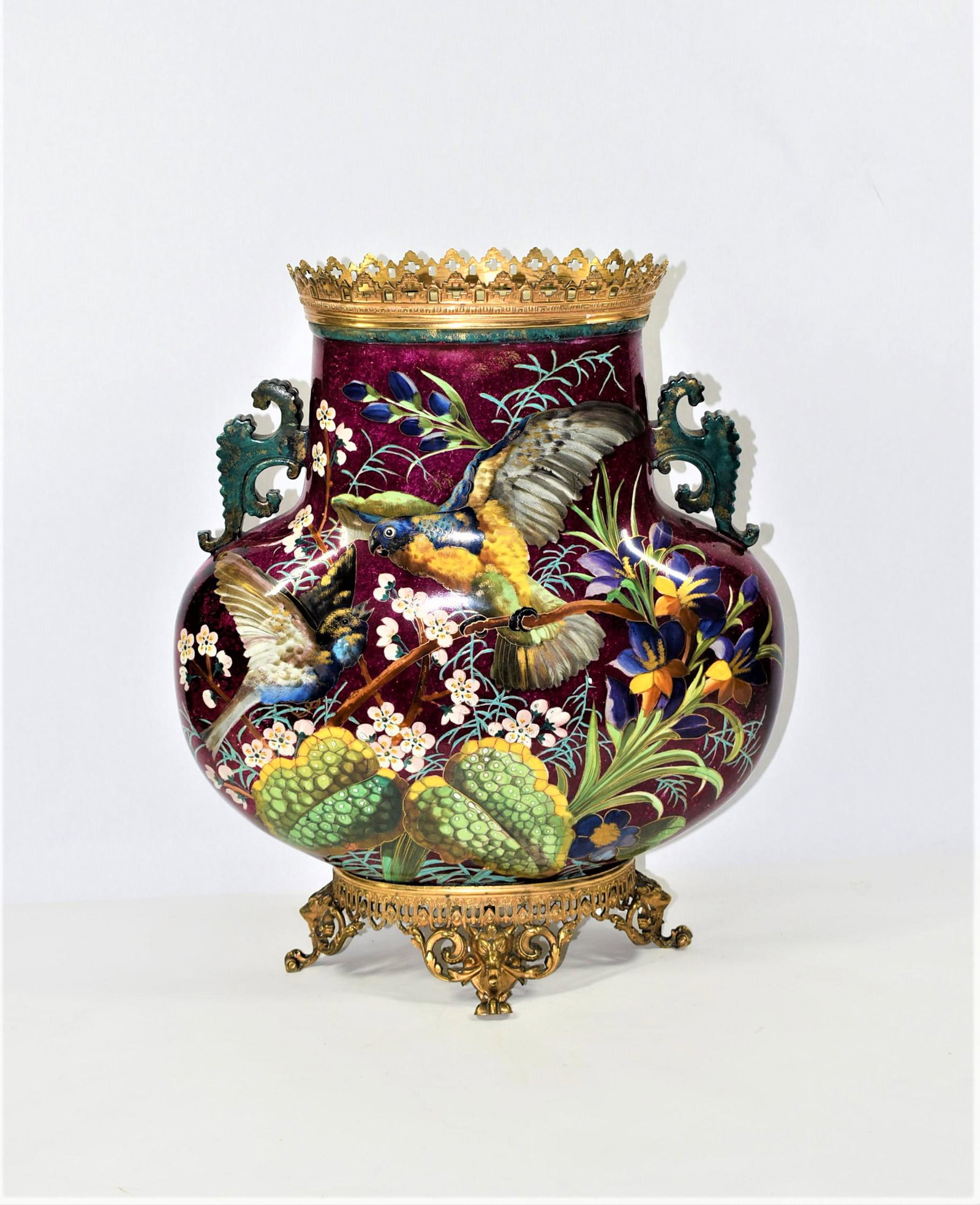 Ormolu mounted French Aesthetic Movement ceramic vase with parrot, circa 1870 (1 of 14)