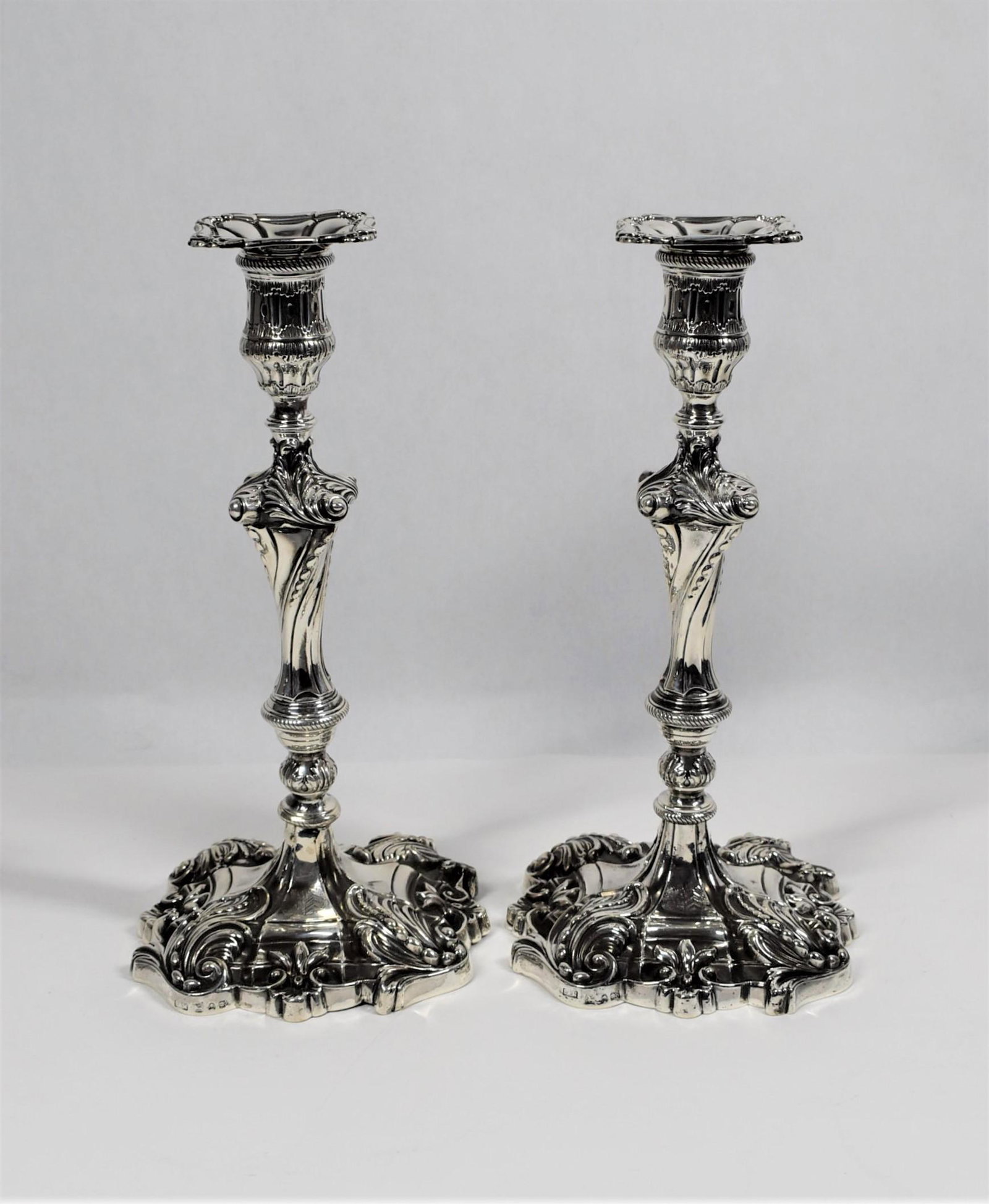 Pair of English sterling silver candle holders, 1830 (1 of 17)